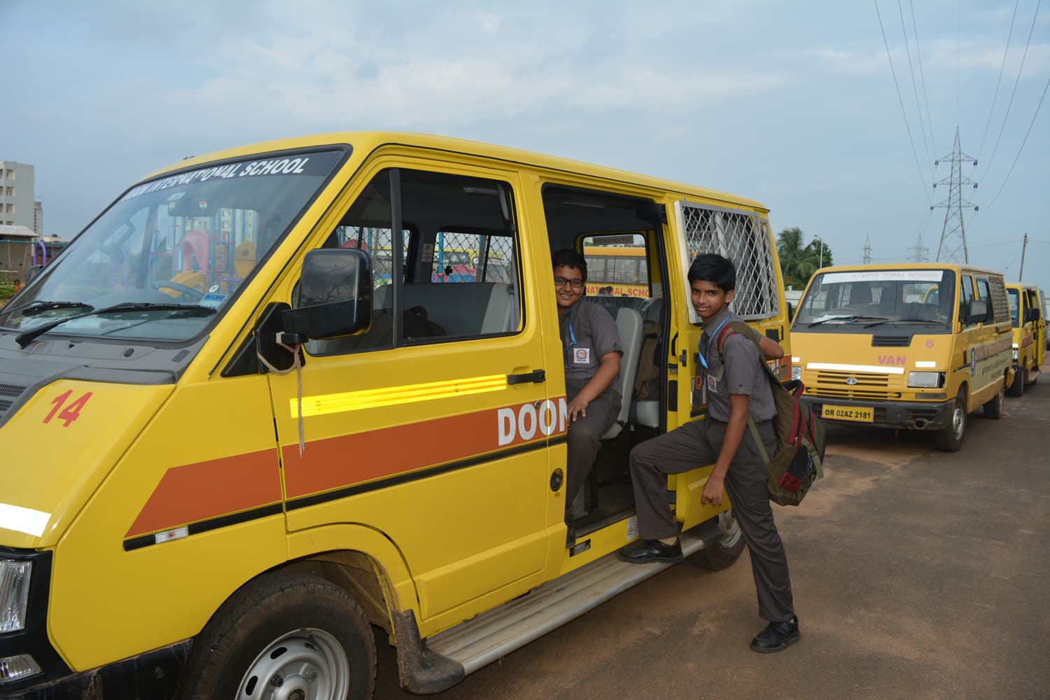 School transport convoy at Doon International School, Bhubaneswar